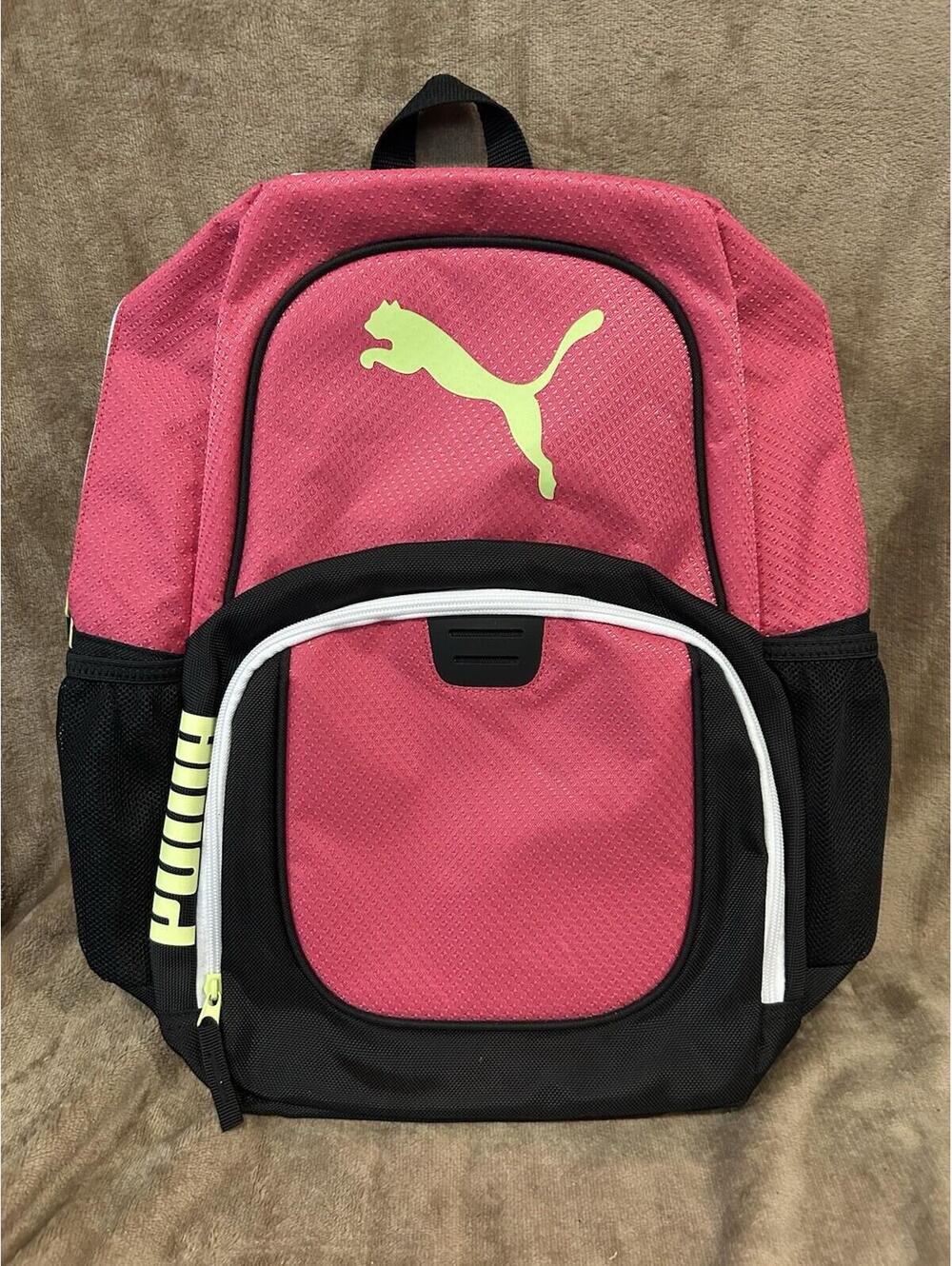 Puma Classic Core Backpack in Pink and Black With Green